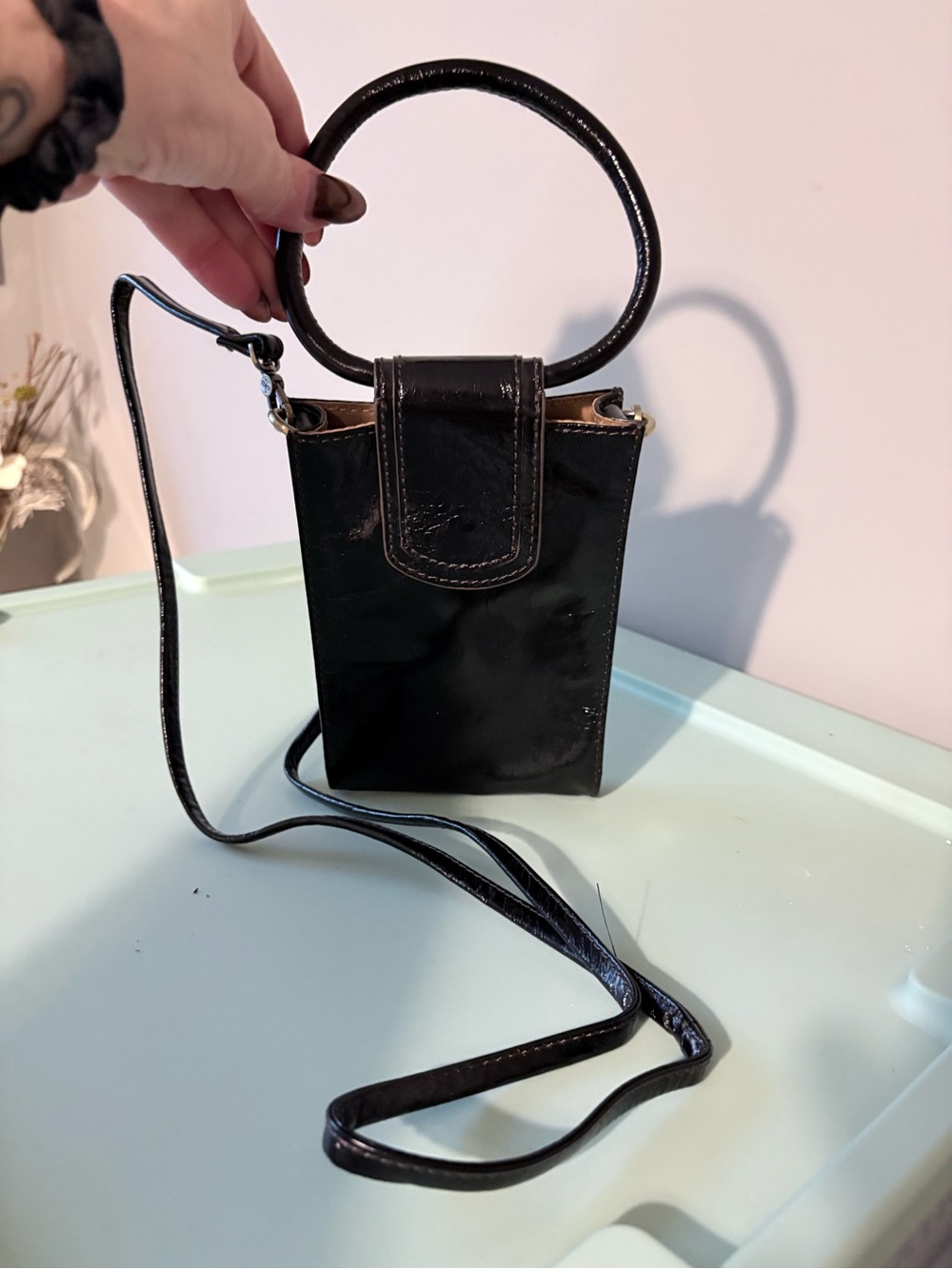 HOBO Black Patent Leather Crossbody Wristlet Bag